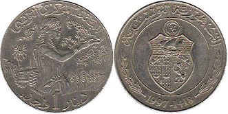 coin Tunisia Tunisia 1 dinar 1997