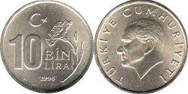moneda Turkey 10000 lira 1996