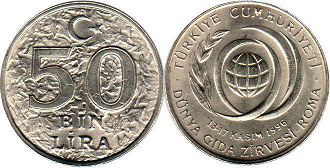 moneda Turquía 50000 lira 1996 FAO