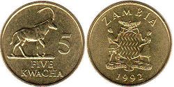 coin Zambia 5 kwacha 1992
