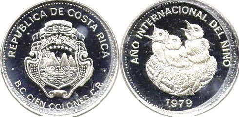 moneda Costa Rica 100 colones 1979 Año Internacional del Niño