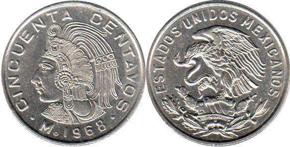 Mexican coin 50 centavos 1968