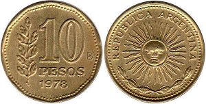 moneda Argentina 10 pesos 1978