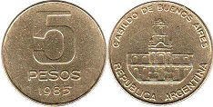 moneda Argentina 5 pesos 1985