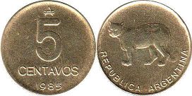 moneda Argentina 5 centavos 1985