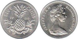 coin Bahamas 5 cents 1966