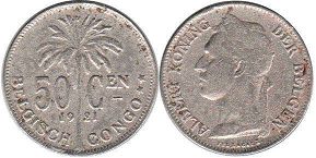 coin Belgian Congo 50 centimes 1921