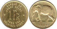 coin Belgian Congo 1 franc 1944