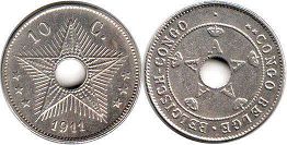 coin Belgian Congo 10 centimes 1911