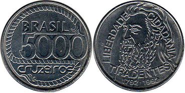 moeda brasil 5000 cruzeiros 1992