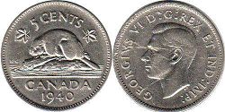 coin canadian old coin 5 cents 1940