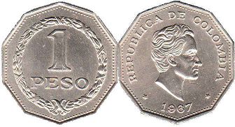 moneda Colombia 1 peso 1967