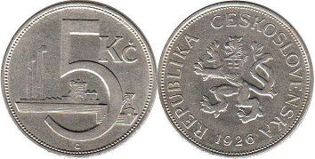 mince Czechoslovakia 5 korun 1926