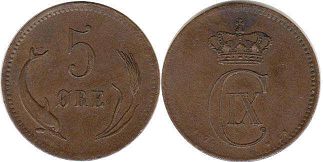 coin Denmark 5 ore 1874