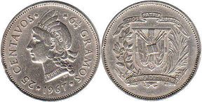 moneda Dominican Republic 25 centavos 1967