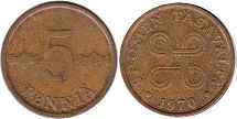 mynt Finland 5 pennia 1970