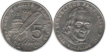 moneda Francia 5 francos 1994