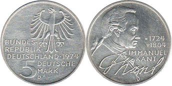 Münze Deutschland 5 mark 1974