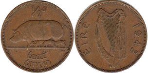 coin Ireland 1/2 penny 1942