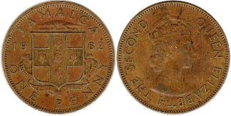 coin Jamaica 1 penny 1962