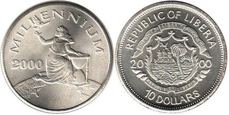 coin Liberia 10 dollars 2000 Millennium