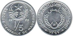 coin Mauritania 1/5 ouguiya (khoums) 1973