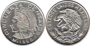 moneda Mexico 50 centavos 1968