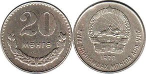 coin Mongolia 20 mongo 1970