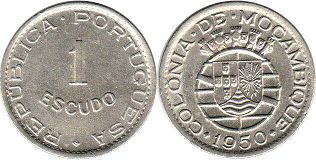 piece Mozambique 1 escudo 1950