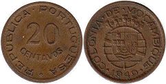 coin Mozambique 20 centavos 1949