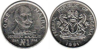 coin Nigeria 1 naira 1991
