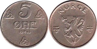 coin Norway 5 ore 1943