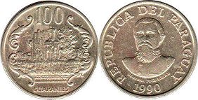 moneda Paraguay 100 guaranies 1990