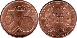 pièce de monnaie Portugal 5 euro cent 2012