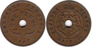 coin Rhodesia 1 penny 1947