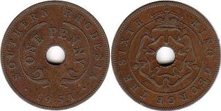 coin Rhodesia 1 penny 1951