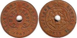 coin Rhodesia half penny 1943