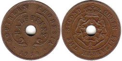 coin Rhodesia half penny 1954