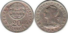 coin Saint Thomas and Prince 20 centavos 1929