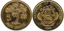 coin Seychelles 5 cents 1992