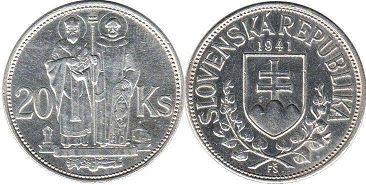 mince Slovensko 20 korun 1941