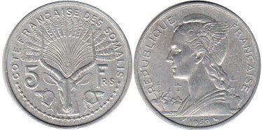 coin French Somaliland 5 francs COTE FRANCAISE DES SOMALIS