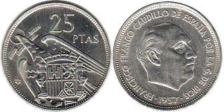 monnaie Espagne 25 pesetas 1957 (1969)