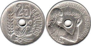 moneda España 25 centimos 1934