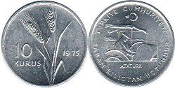 moneda Turquía 10 kurush 1975 FAO