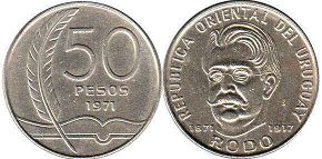 moneda Uruguay 50 pesos 1971 Rodo