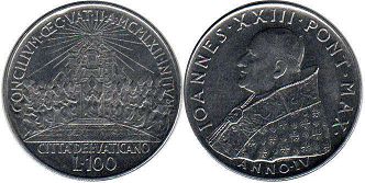 moneta Vatican 100 lire 1962