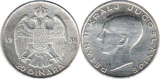 coin Yugoslavia 20 dinara 1938