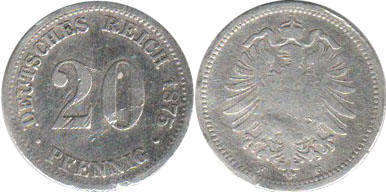 coin German Empire 20 pfennig 1875