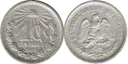 Mexican coin 10 centavos 1905